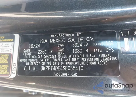 2025 Kia K4 Lx from USA, damaged, VIN 3KPFT4DE4SE035410
